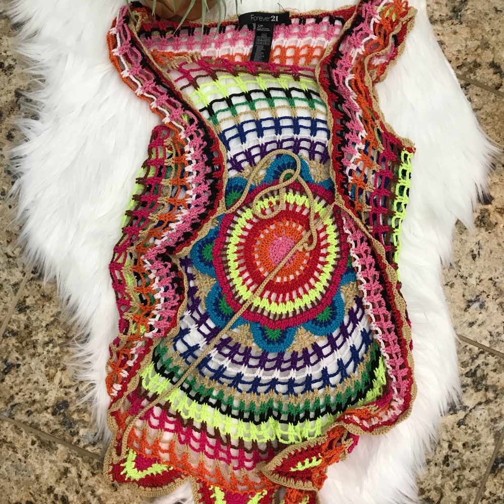 Forever 21 multi color crochet vest